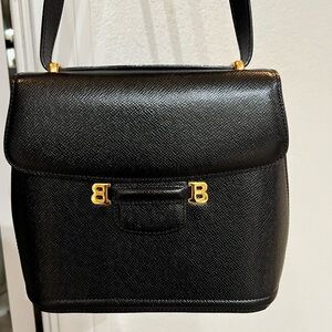Bally purse black grain leather with gold hardware